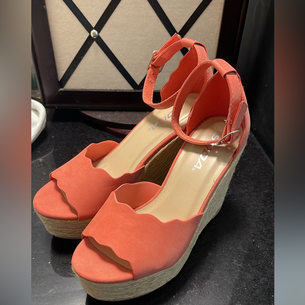 Soda Pink Wedge Sandals with Ankle Strap